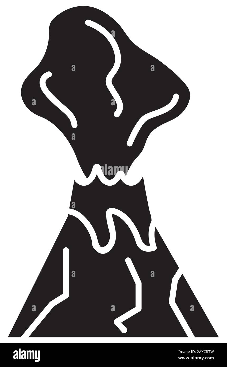 Icône isolée de la scène du volcan en éruption Illustration de Vecteur