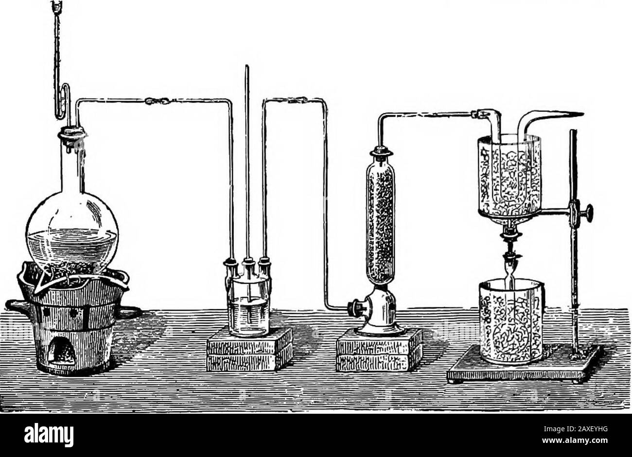 Divertissements scientifiques . anhydride sulfureux et sulfurique(SOJ et SO3). Il y a deux acides notables formés par la combinaison avec l'eau, le soufre et le sulfurique, et d'autres, qui, comme dans le cas de l'azote, forment une série de proportions multiples, l'oxygène étant présent dans la régularité croissante de la progression, comme suit :— Nom de l'acide. Formule Chimique. Acide hypo-sulfureux H2SO2 acide Sulfureux HjSO, acide sulfurique H2S04 Thio-sulfurique ou acide hypo-sulfurique . Acide dithionique H2S2O3 . .... HjSsos acide trithionique HvSsos acide tétrathionique HjSiOe acide Pcntathionic H2S5O5 Les quatre derniers Banque D'Images