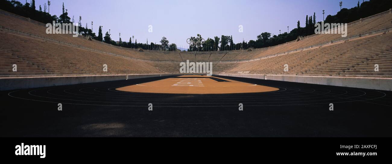 Interiors d'un stade, le Stade Olympique, Athènes, Grèce Banque D'Images