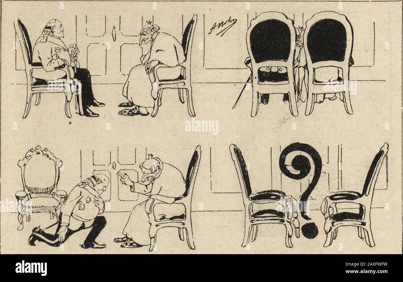 'L'Oncle de l'Europe' devant l'objectif caricatural : images anglophones, françaises, italiennes, allèles, auxtrichiennes, hollandaises, belges, suisses, espagnoles, portugaises, américaines, etc. ÉDOUARD CHEZ LE PAPE. — Il ! A une émomlation concierge, à Rome, pour lo recevoir de lamanière la plus digne. Sur le dit que le Vatican voudrait pouvoir lui juste prendre un bain au sublimé corrosif, à sa sortie du Quirinal. Caricature de Caronte (il Fischietto, de Turin, avril 1903). * Et joyant laction à la pensée, le caricariste Caronte, ne lesprit pas ingenieux nid jamaisà court, lui fait p Banque D'Images