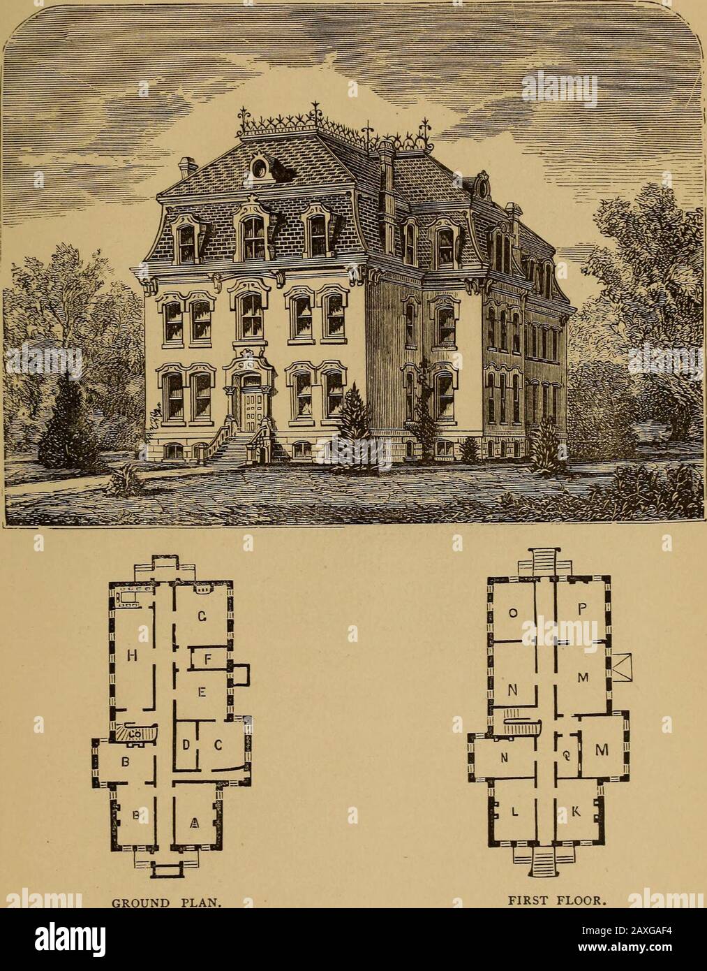 Architecture de Hobbs : Contenant des dessins et plans de terrain pour villas, chalets et autres édifices, à la fois suburbains et ruraux, adaptés aux règles de United StatesWith pour la critique, et introduction . déficience insense et un manque des principes les plus élevés dans l'art, sauf dans le travail monumental, qui, comme la poésie, les formes de règles non admissibles en prose. La construction de base offre une représentation juste du bâtiment, sans contredit l'élégance et l'étendue que la finishedstructure aura. Il en coûtera ^25 000. Plan du sol.—A, salon des serviteurs, 15 pieds sur 24; B, B, salles de jeux, 15 pieds 6 Banque D'Images