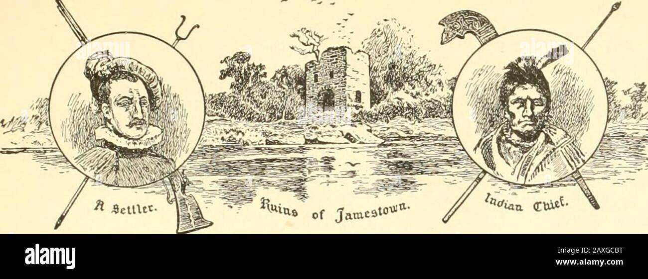 Une nouvelle histoire de la Grande république unie, embrassant la croissance et les réalisations de notre pays depuis les premiers jours de découverte et de règlement jusqu'à l'année actuelle .. . Liste Des Illustrations. Page Amerigo Vespucci, 33 rencontre Entre ttie Northmen et indigènes, 34 Sebastian Cabot, 35 Columbus et l'oeuf, 37 Un Conseil indien de la guerre, 41 Le Brolage du poisson Au-Dessus du feu, . 43 Village Indien Entouré De Palisades, . 44 Sir Walter Raleigh, .45 Sceau De La Virginia Company, .... 47 Armure Portée par les pèlerins en 1620, . 52 atterrissage de Mjles Standish, 54 Roger Williams in Banque D'Images