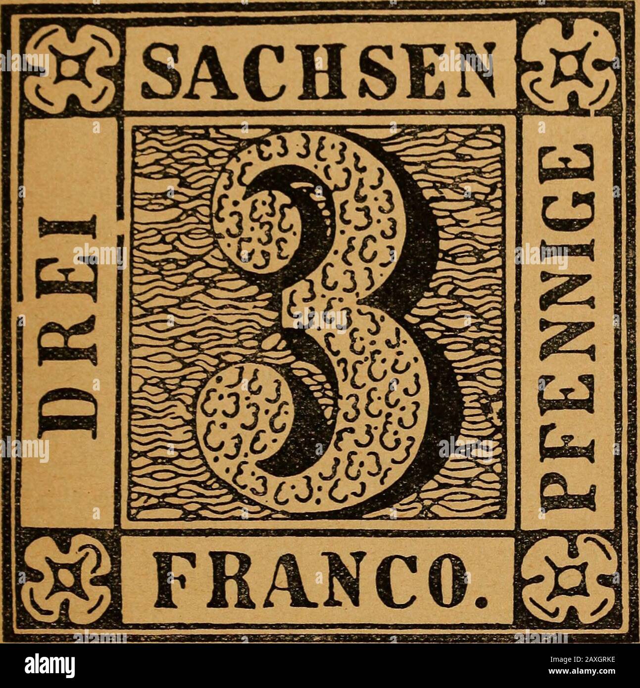 Praktisches Handbuch der Freimarken des königreichs Sachsen und des Herzogtums Sachsen-Altenburg .. . d rückseitig durchscheinend sind.Die Farbe des Lichtdrucks ist mehr kirsch- als ziegelrot,und das sehr glatte papier hat einen leicht bläulichen Schein,während das der originale mehr gelblich ist. Daß sich anschüinend auch das Ausland an den Fäl-schungen beteiligt, schließe ich daraus, daß ich kürzlichhaus Paris eine Fälschung mit dem Ortsstempel „Risastatt Riesa erhielt. Dans la Zeit werden nach Thier vorzügliche Fäl-schungen, anscheinend von Sachsen aus, mit Gitterstempeloder mit dem Banque D'Images