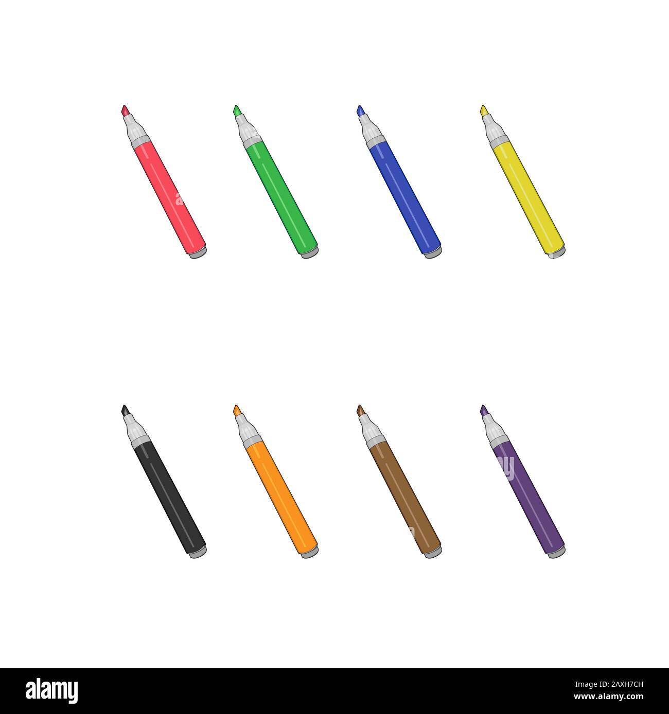 Jeu de marqueurs. Stylo blanc. Marqueurs colorés pour la papeterie de bureau d'école. Illustration graphique vectorielle Illustration de Vecteur