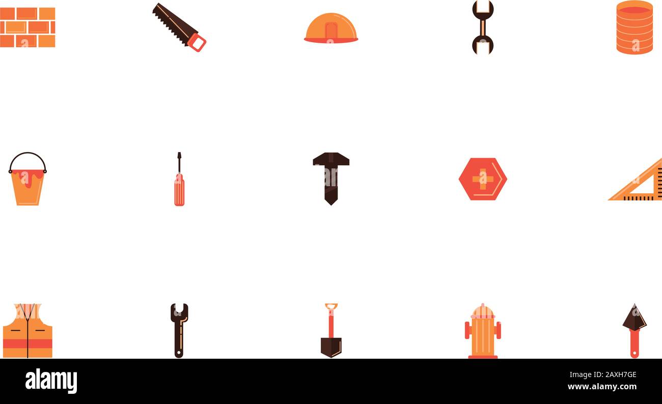 ensemble d'icônes plates de l'ensemble de construction Illustration de Vecteur