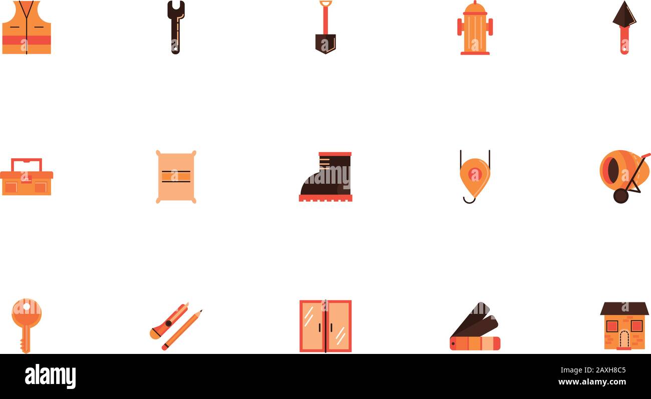 ensemble d'icônes plates de l'ensemble de construction Illustration de Vecteur