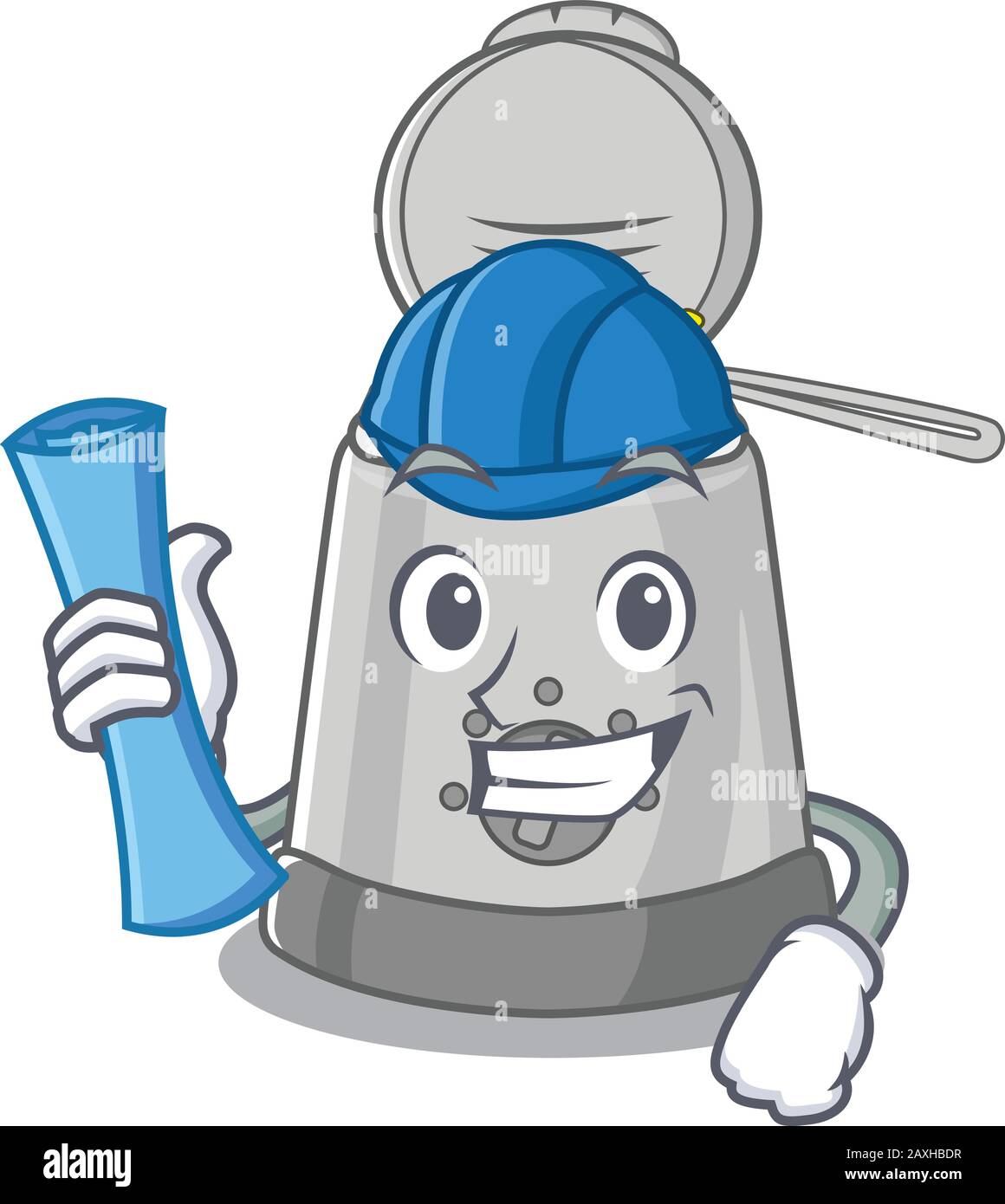 Un succès pour l'architecte de friteuse avec des imprimés bleus et un casque bleu Illustration de Vecteur