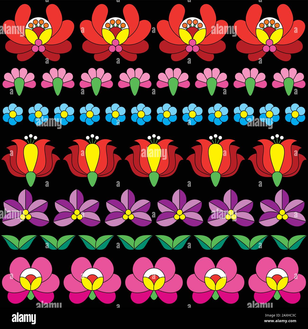 Art folklorique hongrois motif fleuri vectoriel sans coutures - fond répétitif inspiré de la broderie de Kalocsa en Hongrie Illustration de Vecteur