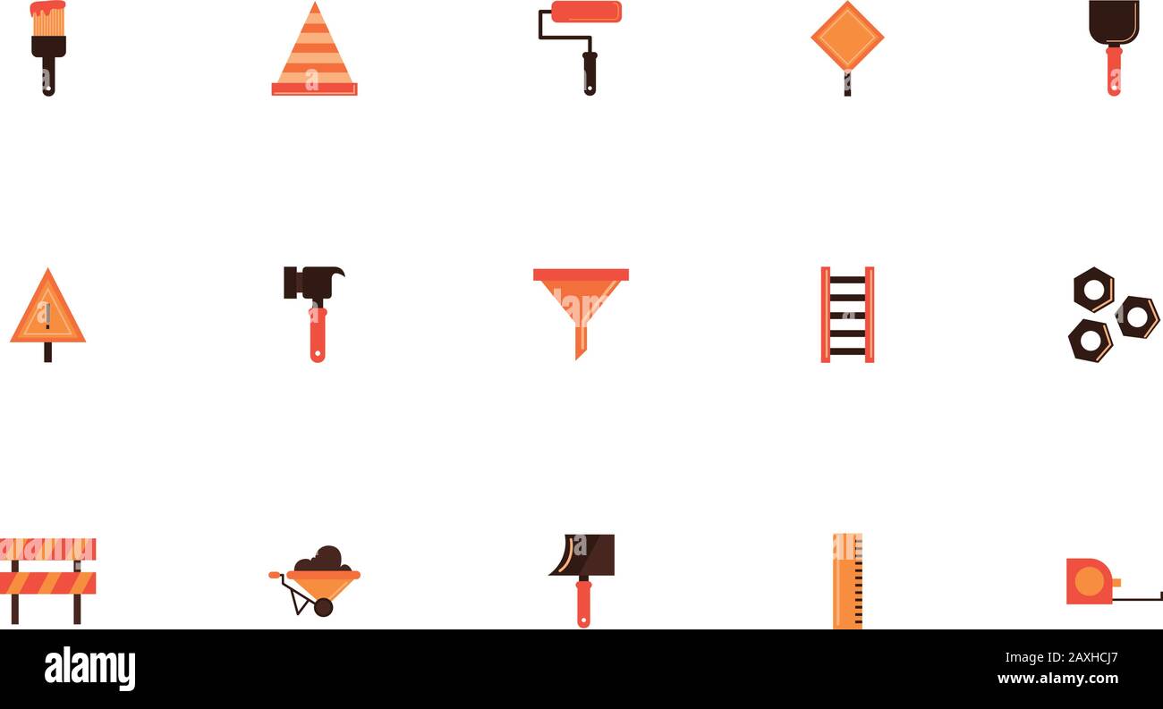 ensemble d'icônes plates de l'ensemble de construction Illustration de Vecteur