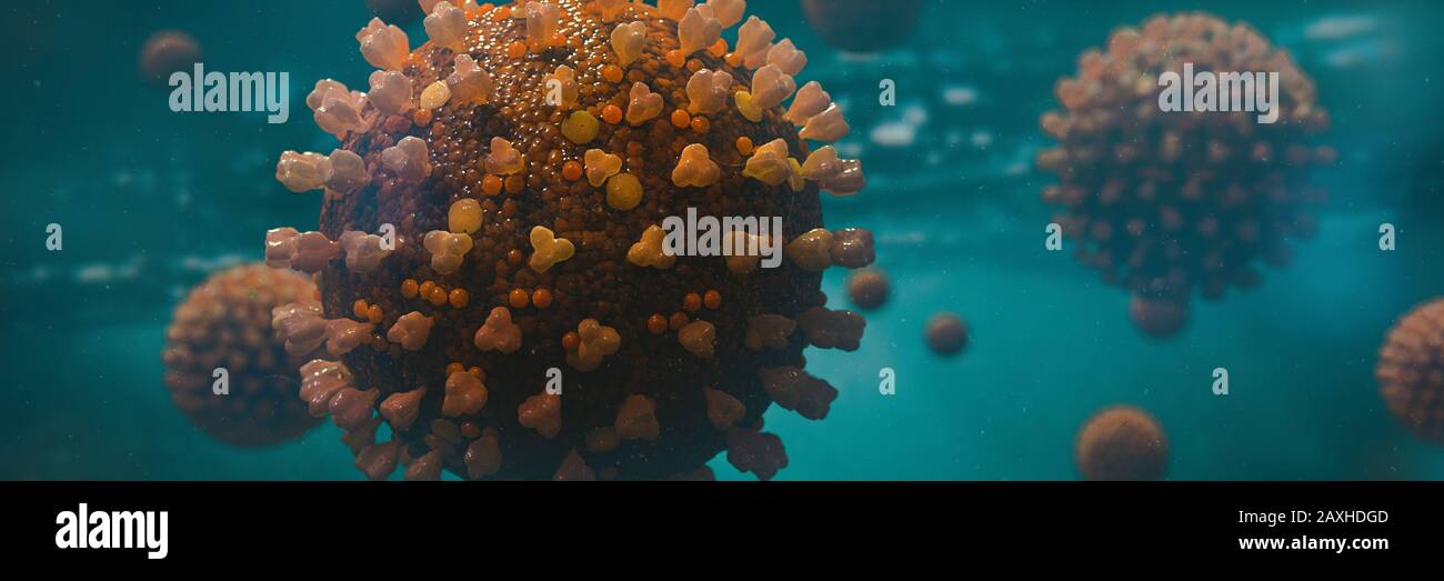 coronavirus contagieux, virus menaçant la santé dans l'environnement liquide, scène de gros plan de microbiologie Banque D'Images