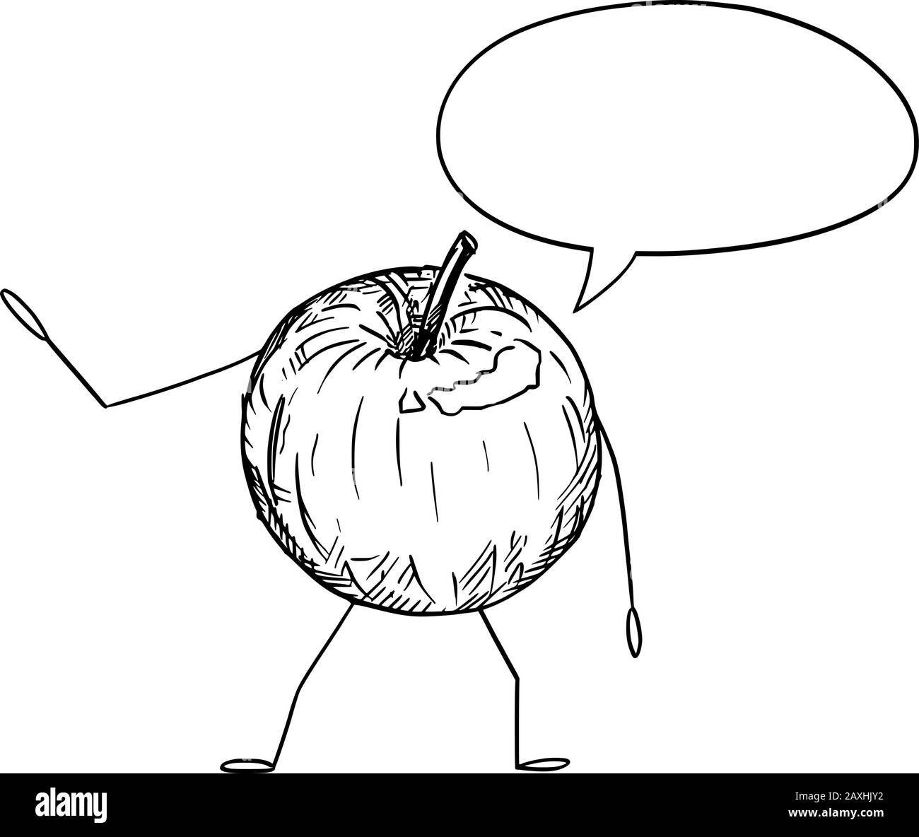 Illustration vectorielle du personnage de fruit de pomme de bande dessinée avec bulle de parole. Mode de vie sain, nourriture ou publicité agricole ou design de marketing. Illustration de Vecteur