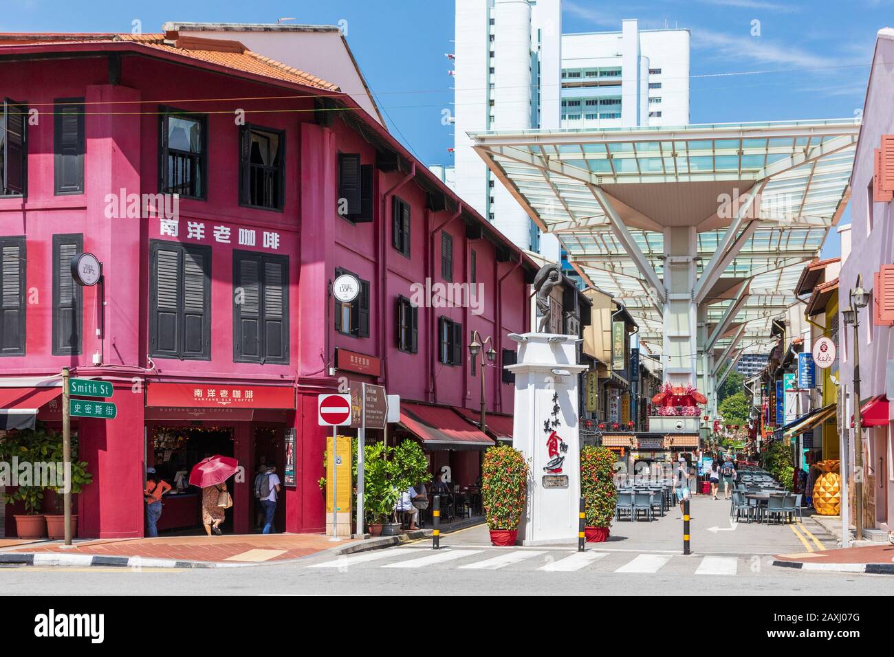 Entrée à la rue gastronomique de Chinatown, avec la plupart des restaurants de la région, à la sortie de South George Road, Singapour, Asie Banque D'Images