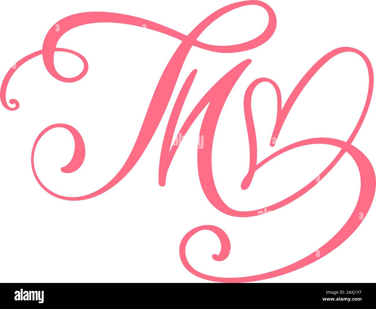 Vector Vintage floral monogramme lettre M. Calligraphie élément coeur logo Valentine carte fleurissent cadre. Signe d'amour dessiné à la main pour la décoration de page et Illustration de Vecteur