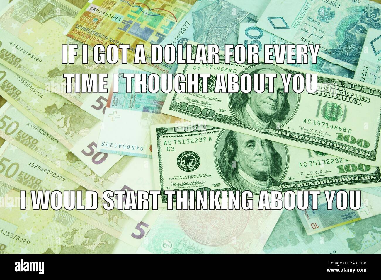 Dollar pour penser à vous drôle meme pour le partage des médias sociaux. Des souvenirs de fabrication d'argent. Banque D'Images