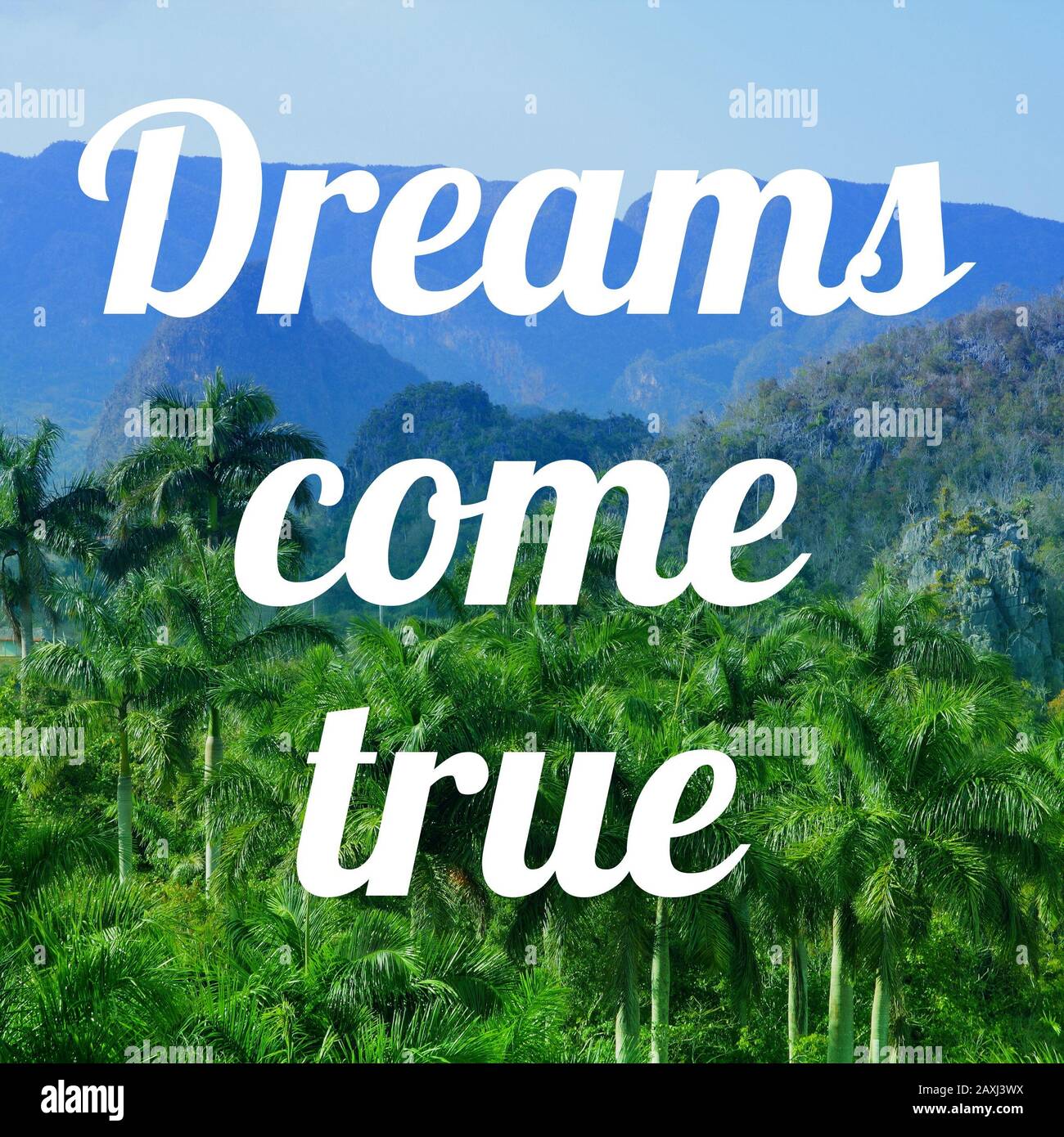 Les rêves deviennent réalité. Affiche de devis inspirante. Motivation de succès. Banque D'Images
