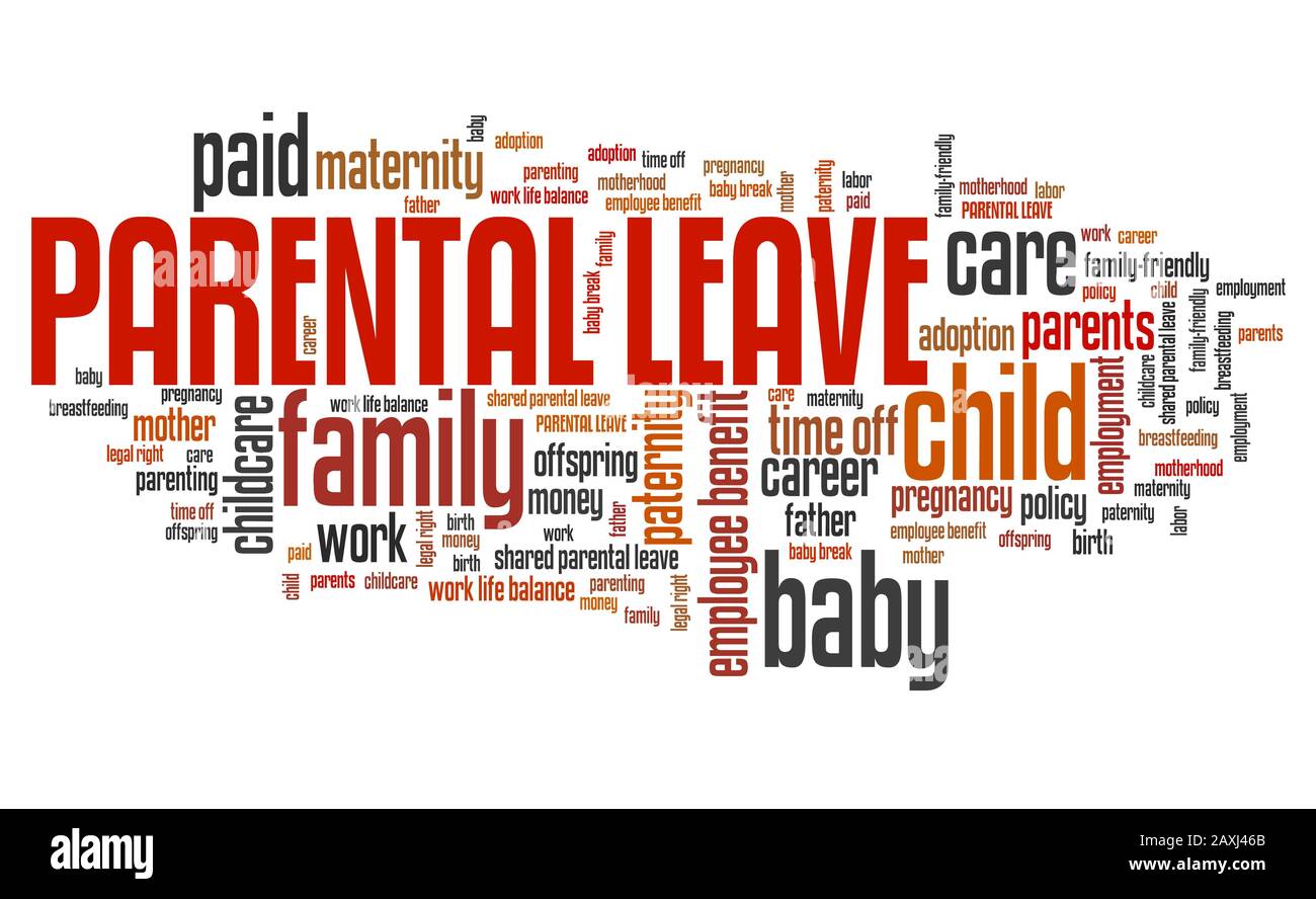 Congé parental - Collage de mot de prestations d'emploi pour les soins de bébé. Banque D'Images