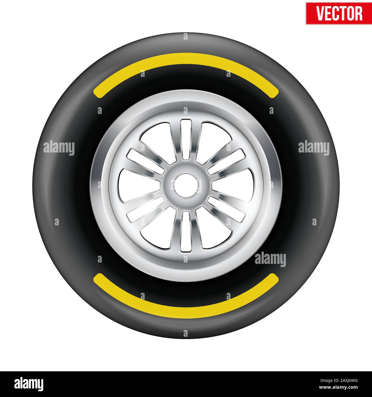Symbole roue de course et pneu avec bande jaune. Illustration vectorielle isolée sur fond blanc. Illustration de Vecteur