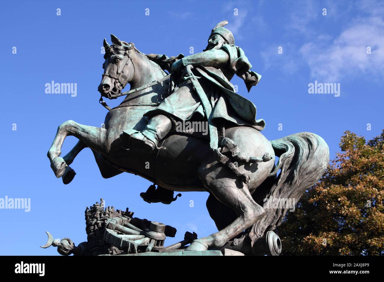 Pologne - Gdansk city (savez également Danzig nas) dans la région occidentale. Célèbre le roi Jean III Sobieski statue équestre. Banque D'Images