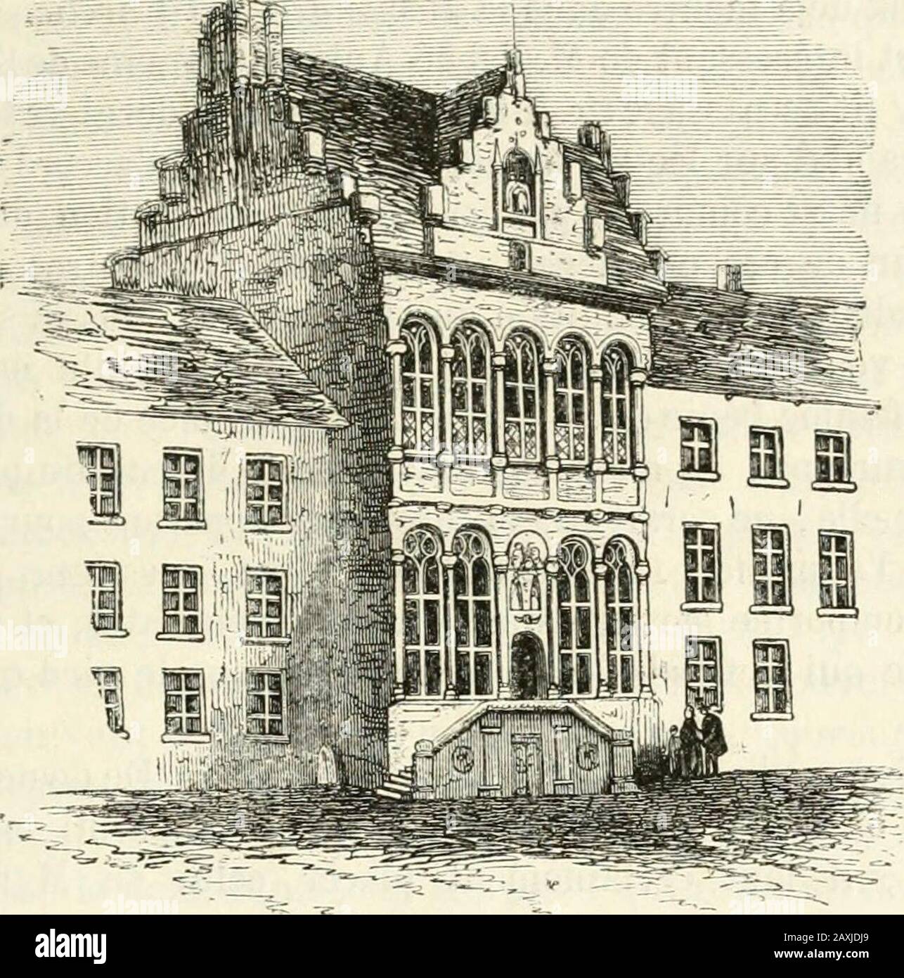 Revue de l'art chrétien . 1 Nivelles. —? Le beau cloître roman de lancienne Église collégiale! quimenaçait de sécrouler, société consolidée et restauratée avec le plus grand soin. EXÉCUTÉS EN BELGIQUE DEPUIS 1830. 13 des travaux de rédaction, à la tour de léglise, rebâtie au xvesesiècle, ont mis au jour des repos de constructions romantiques fort curieusesqui doivent date er de la même époque que église , vaste basilique duxie cercle, mamoderne. Hôtel-da-Villa io Leau. — XVIe s;ecl=. Léau.— la jolie façade de lilôtel-de-Ville, en style ogival du xvic siècl Banque D'Images