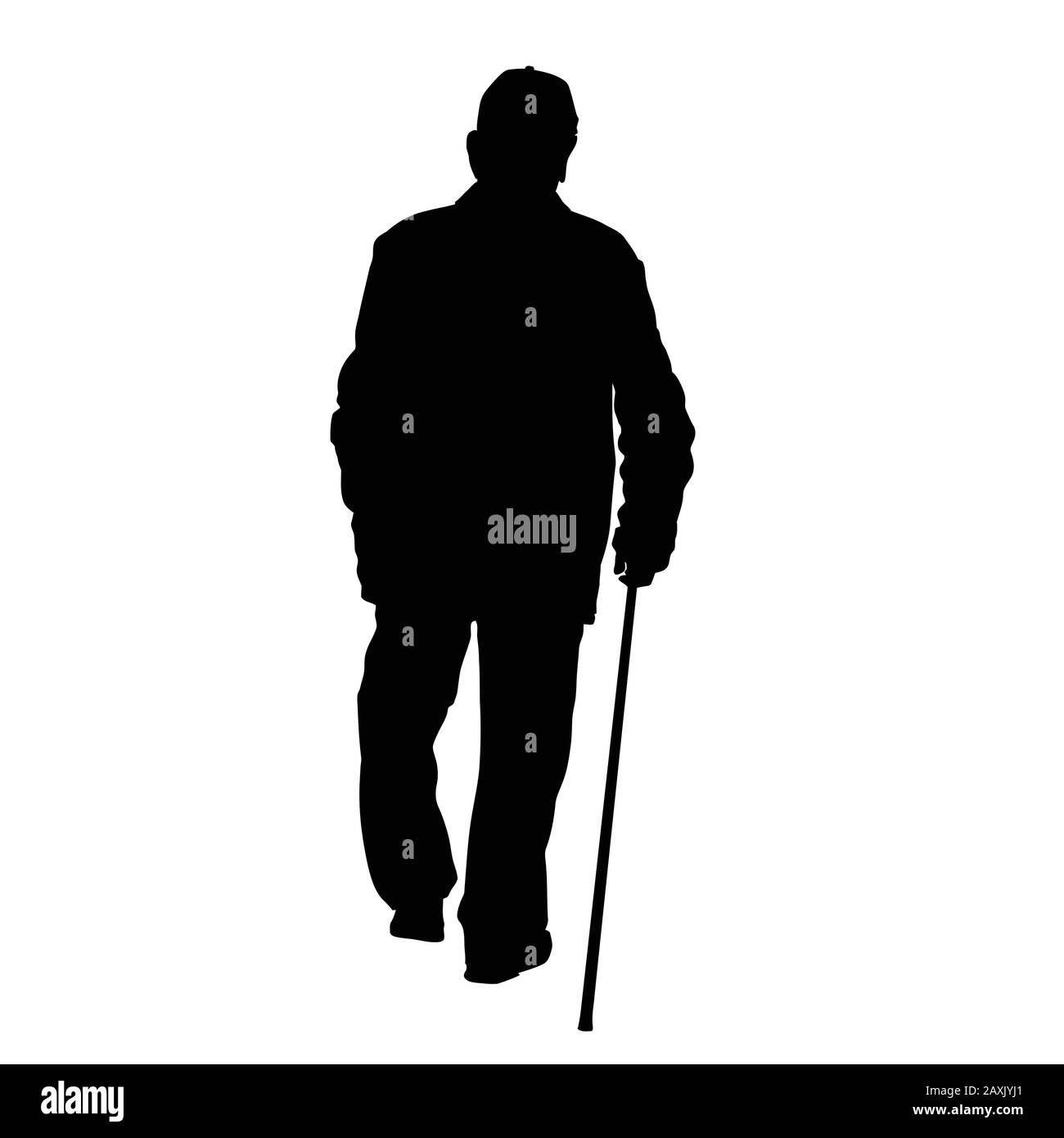 Vieil homme silhouette avec stick sur fond blanc, vector illustration Illustration de Vecteur