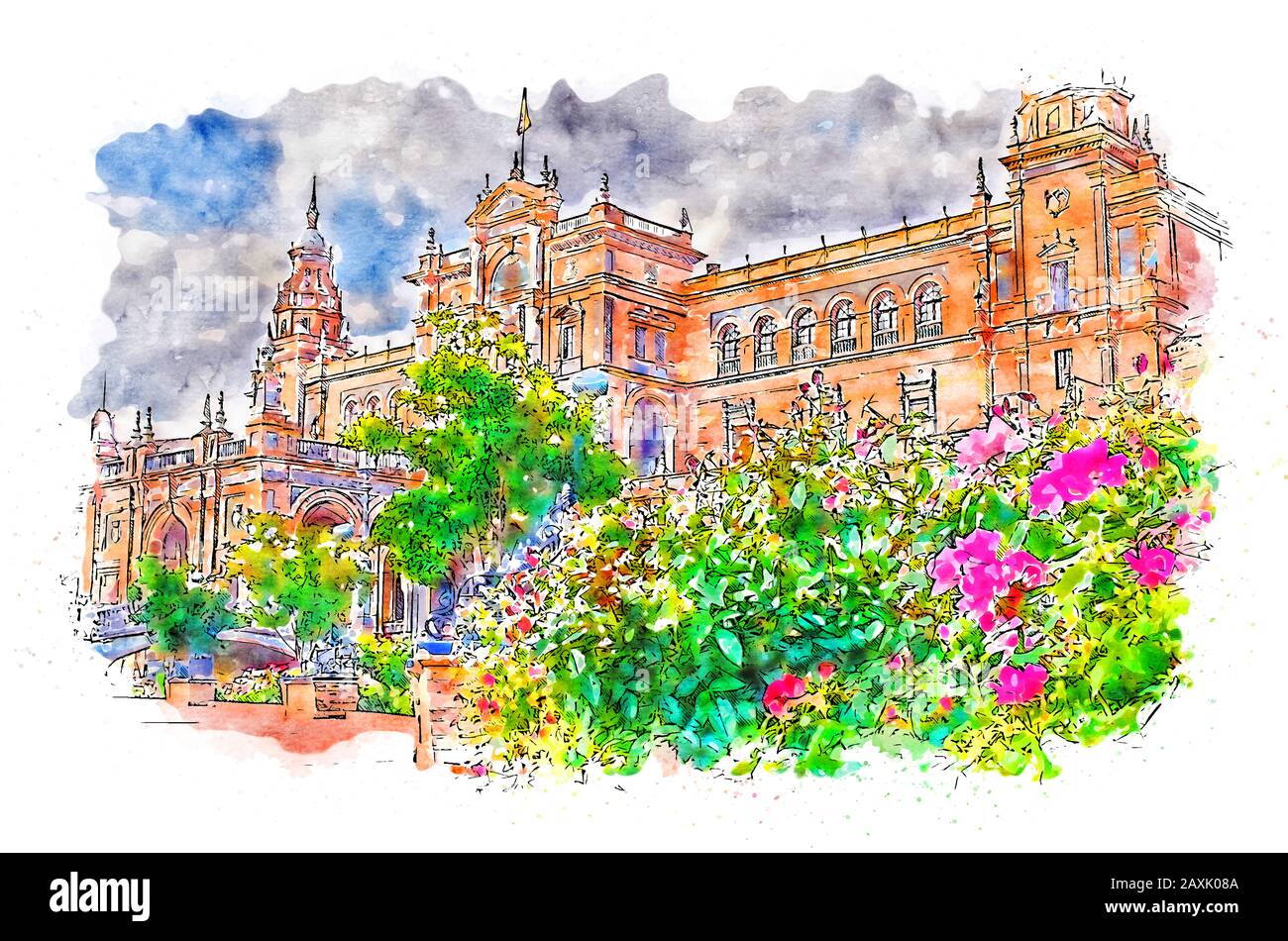 La Plaza de España à Séville est une des plus spectaculaires d'espaces architecturaux dans la ville et l'architecture. Neo-Moorish Banque D'Images