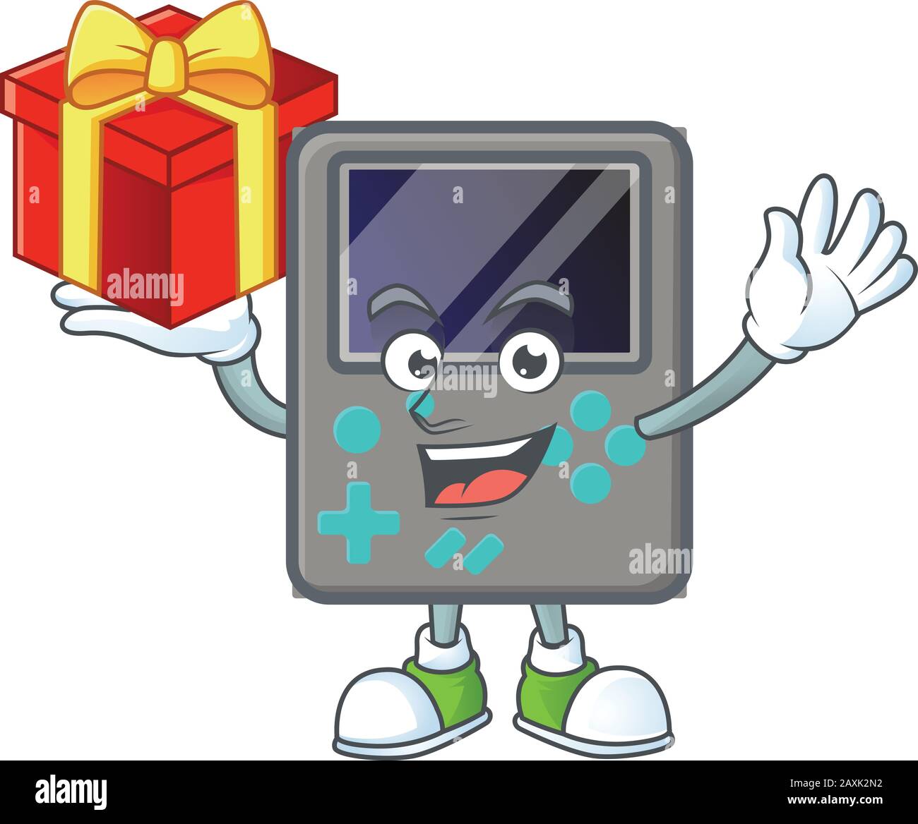 personnage de dessin animé de la console de jeu avec une boîte de cadeau Illustration de Vecteur