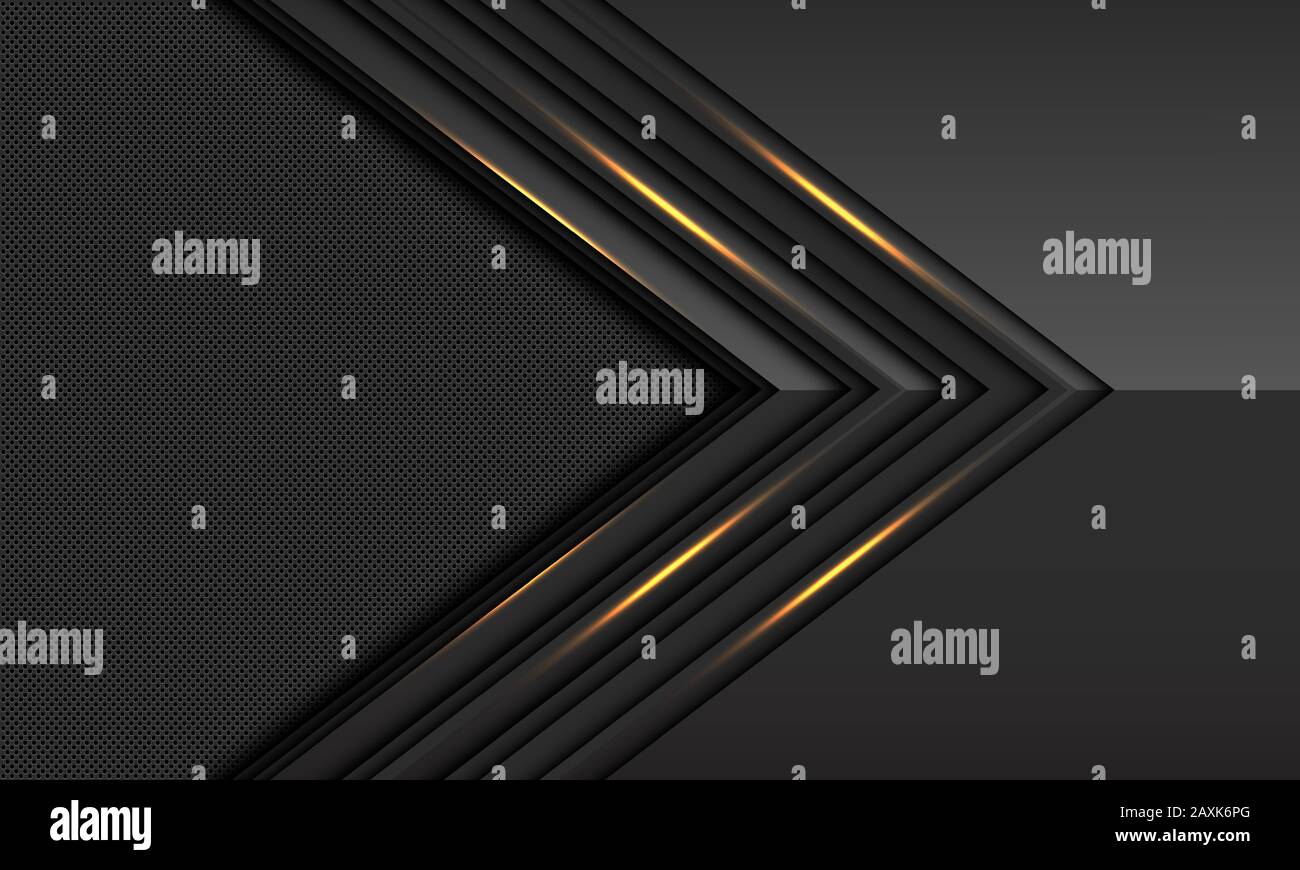 Abstrait gris foncé or clair métallisé direction flèche avec cercle motif en mesh espace vierge design moderne luxe technologie futuriste fond vect Illustration de Vecteur
