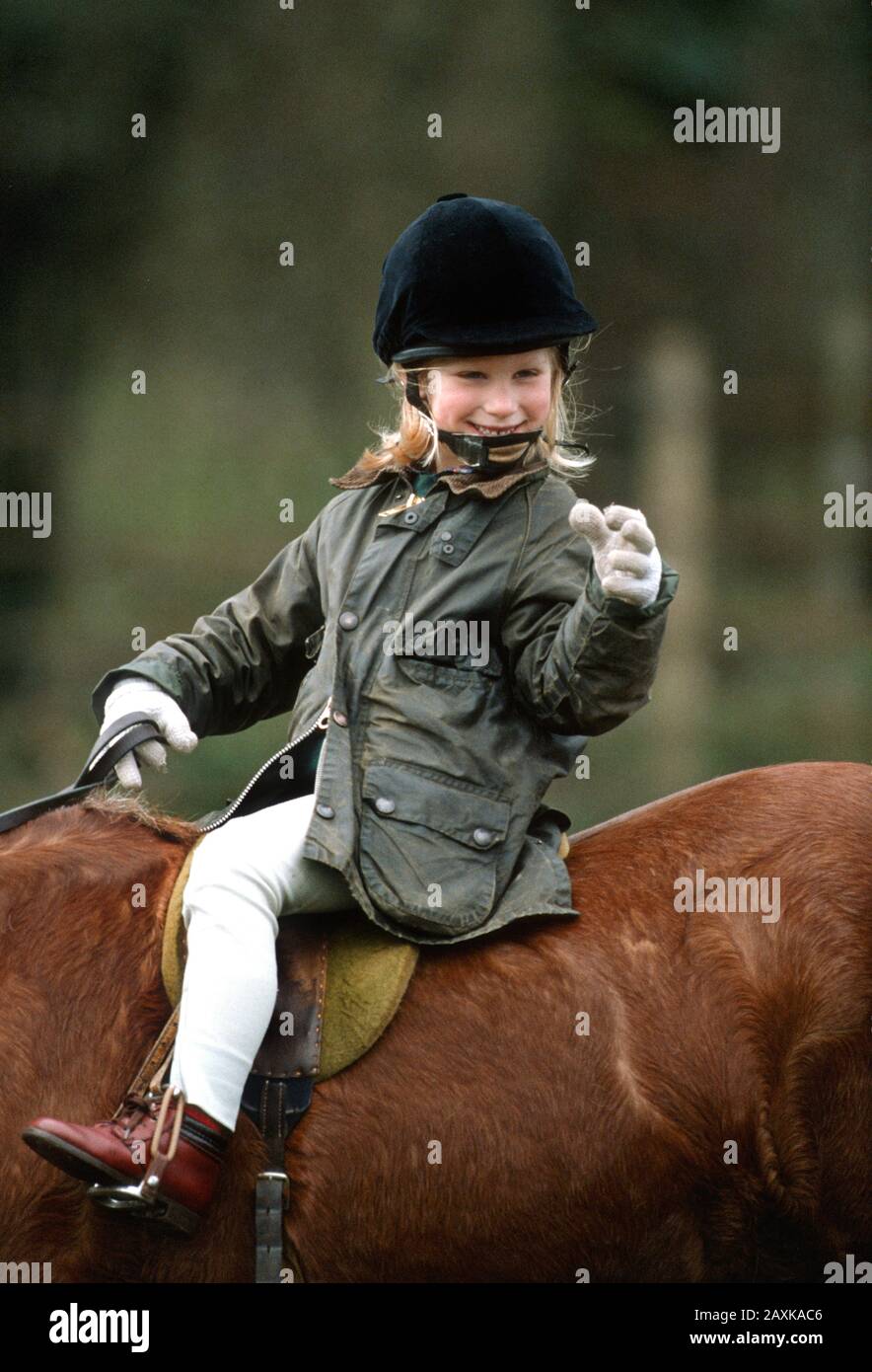Zara Phillips Lors Du Tidworth Horse Trials, Angleterre, Mars 1988 Banque D'Images