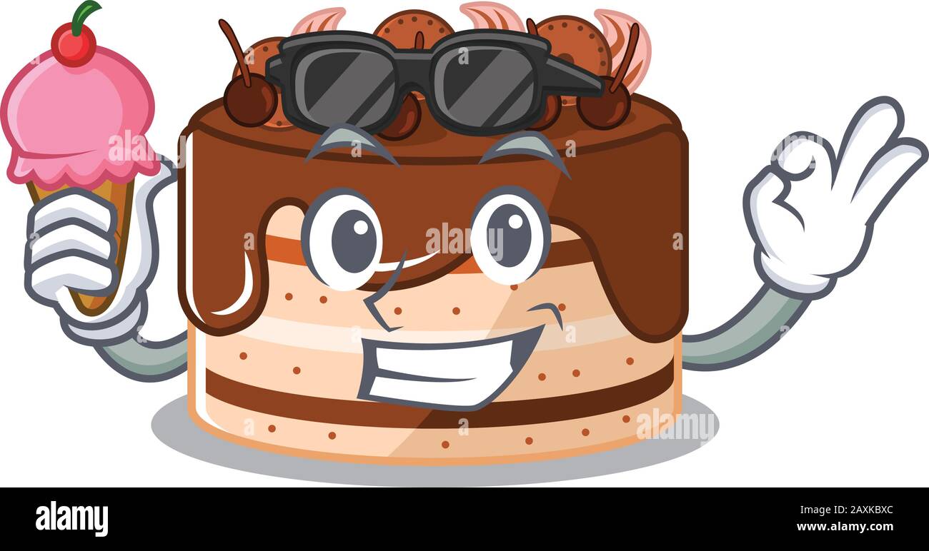 motif dessin animé de gâteau au chocolat au visage heureux avec crème glacée Illustration de Vecteur