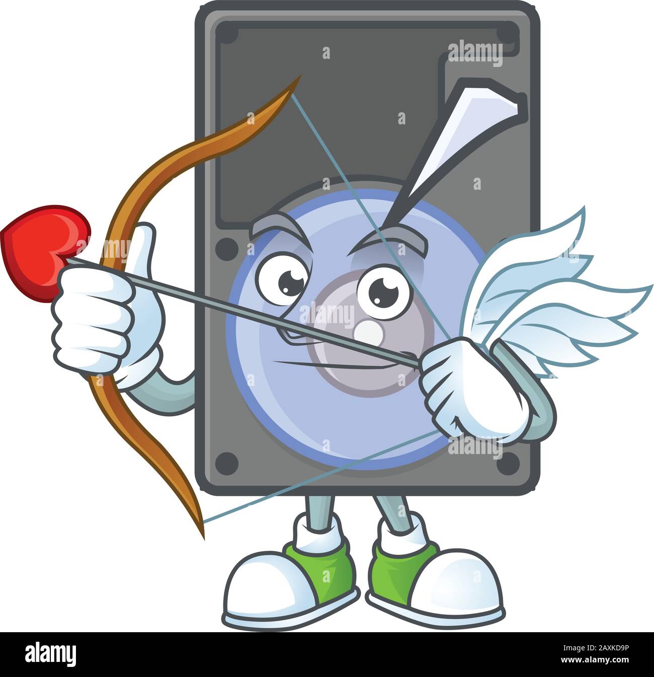 Un adorable Cupid de disque dur avec flèche et ailes Illustration de Vecteur