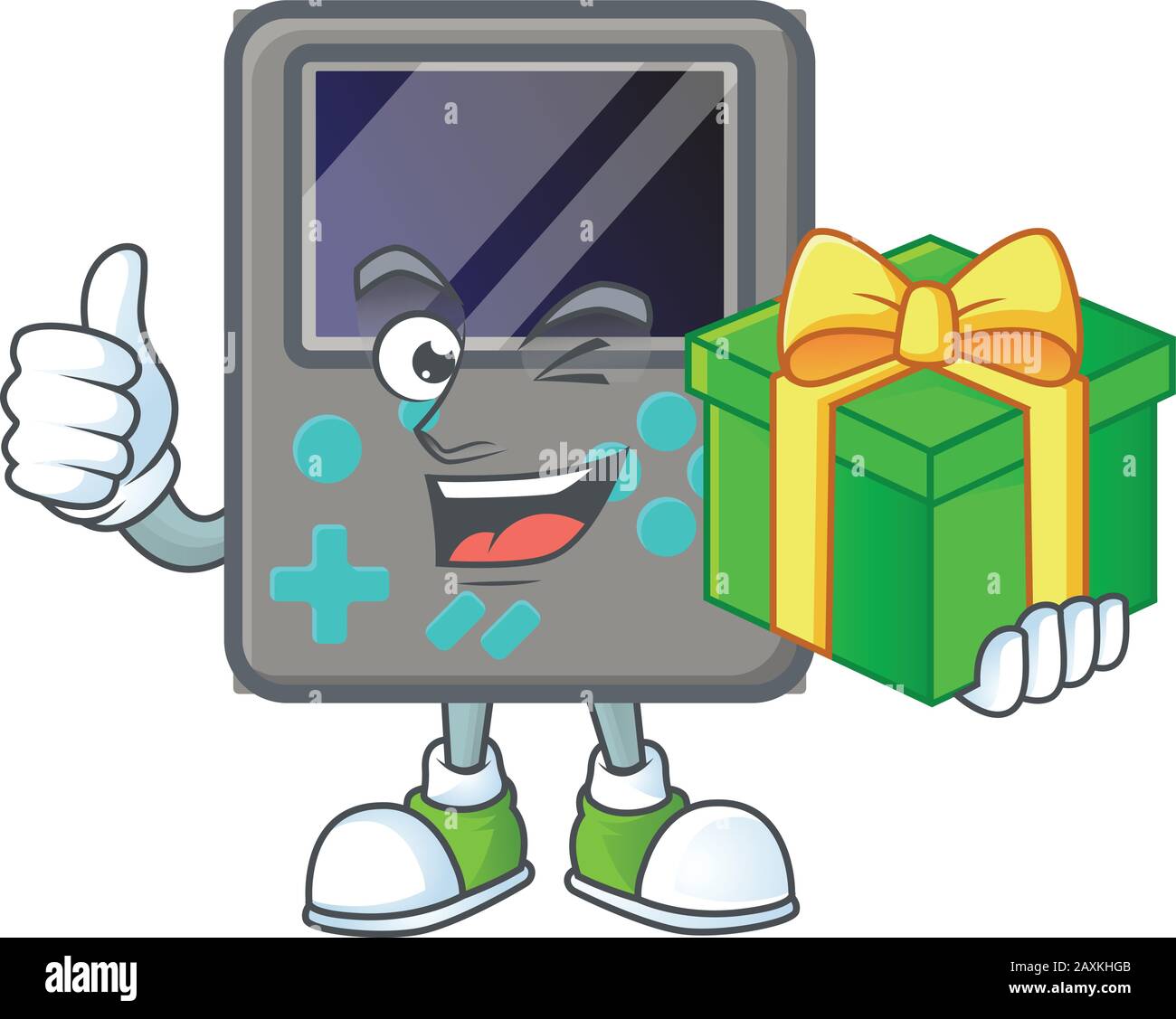 Joli personnage de console de jeu contenant une boîte cadeau Illustration de Vecteur
