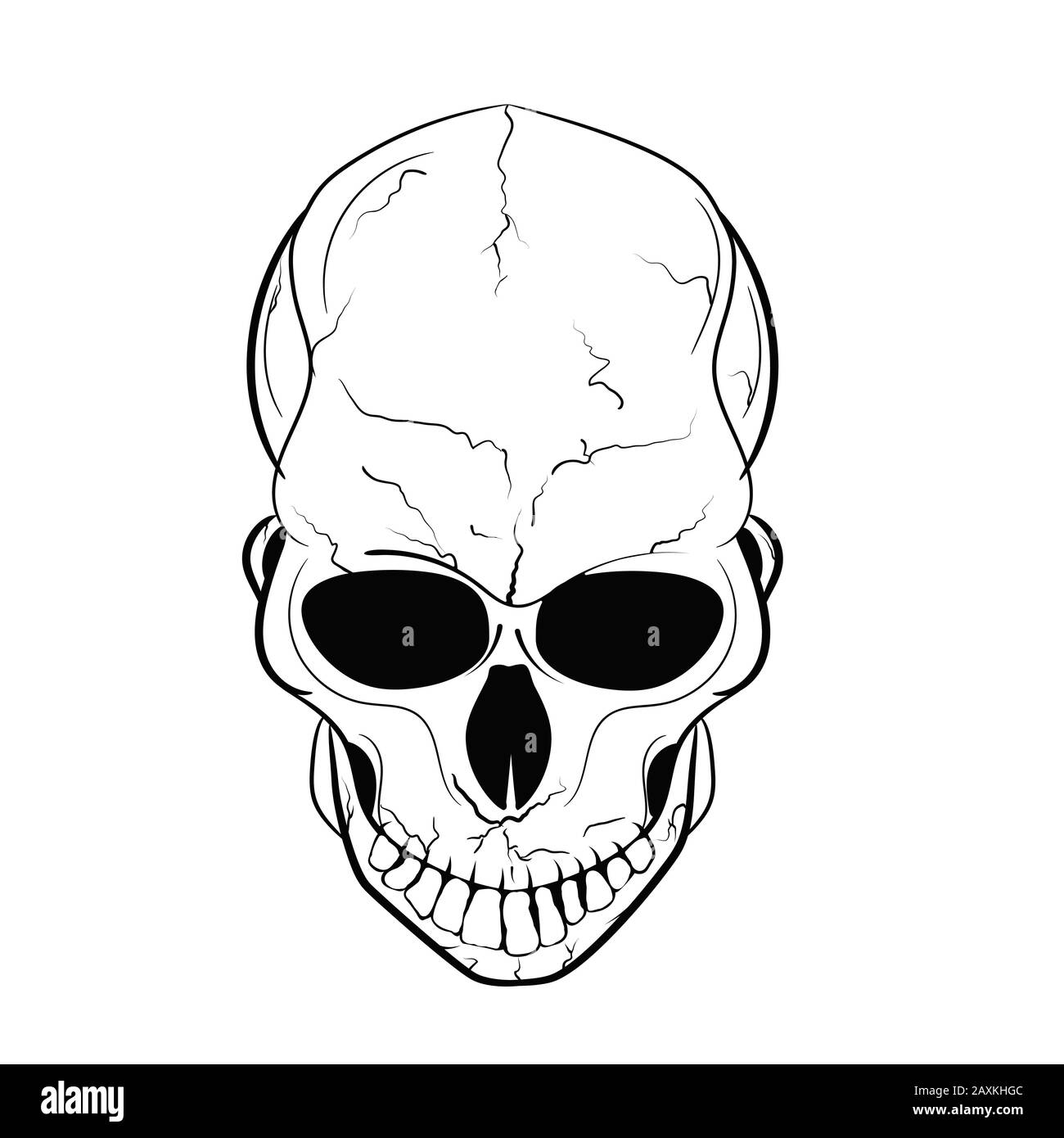 Crâne humain isolé sur fond blanc. Illustration vectorielle de silhouette pour la fête des pirates, Halloween, impression sur des chemises, cartes postales, tatouages Illustration de Vecteur