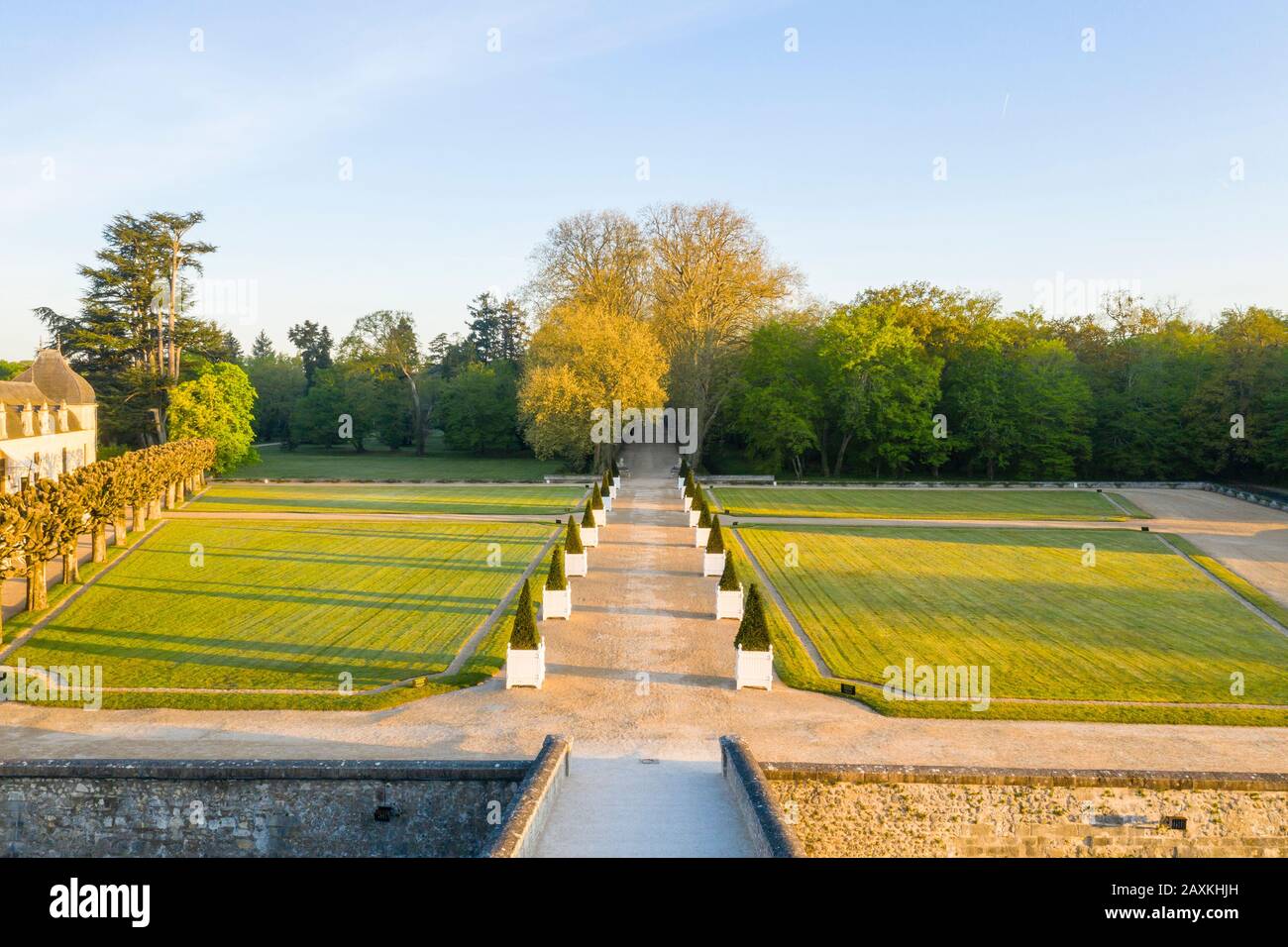 France, Indre et Loire, Vallée de la Loire classée au patrimoine mondial par l'UNESCO, Chenonceaux, Parc et jardins du Château de Chenonceau, grande allée d'honneur li Banque D'Images