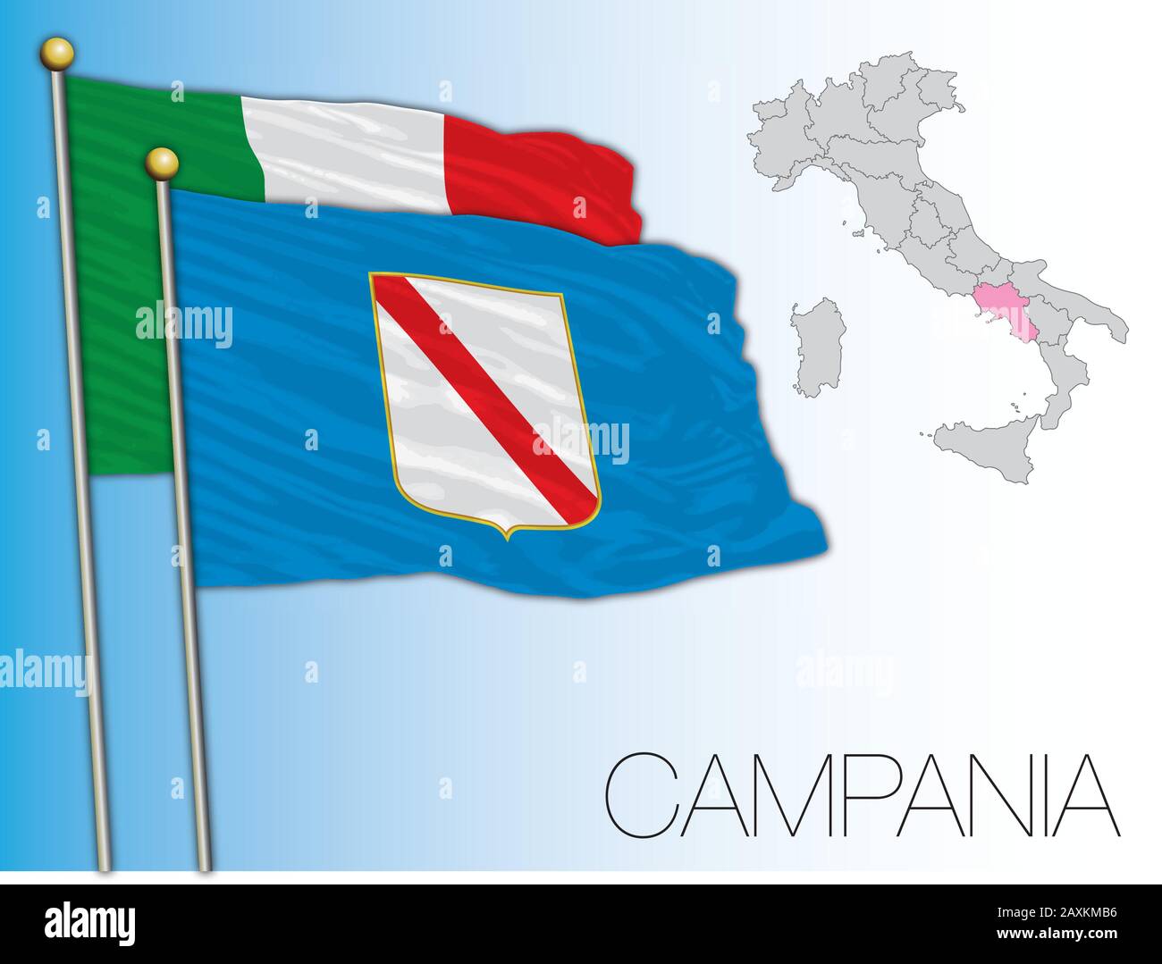 Drapeau et carte officiels régionaux de Campanie, Italie, illustration vectorielle Illustration de Vecteur