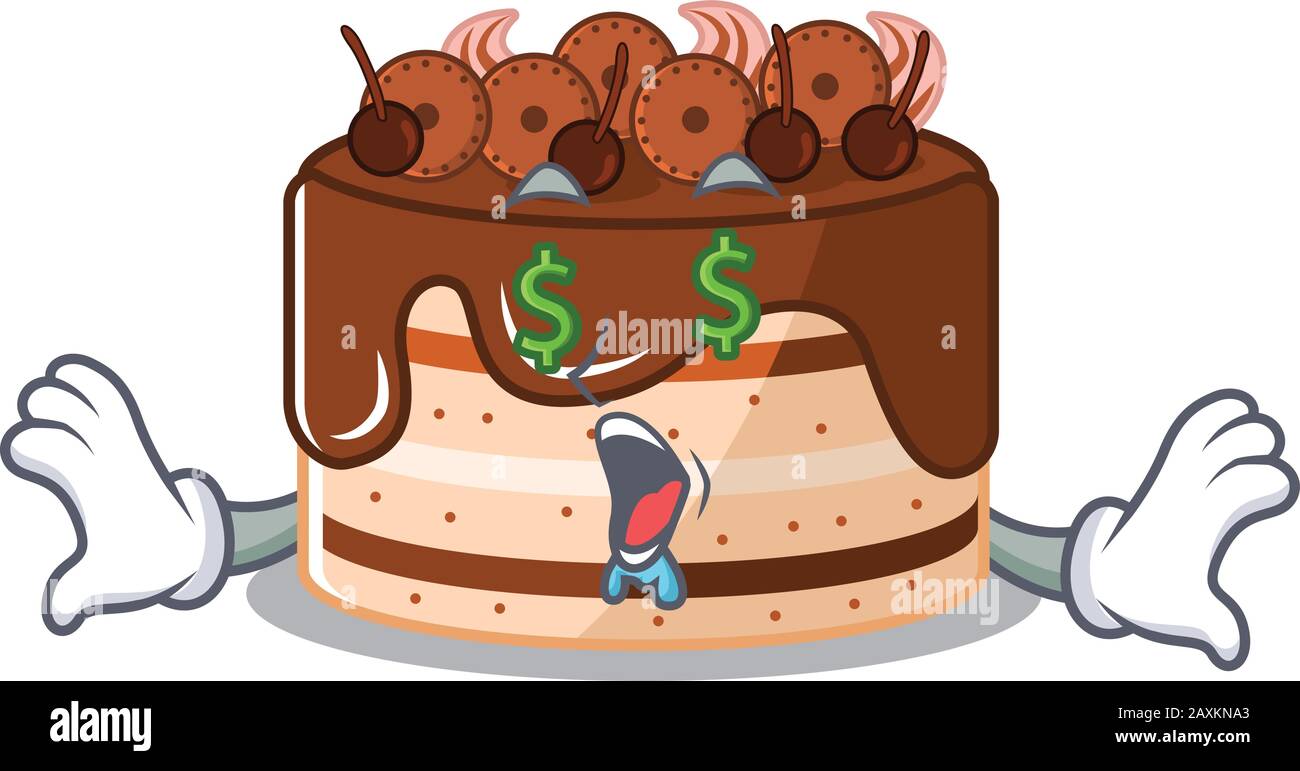 Joyeux Riche Gateau Au Chocolat Personnage De Dessin Anime Avec Money Eye Image Vectorielle Stock Alamy
