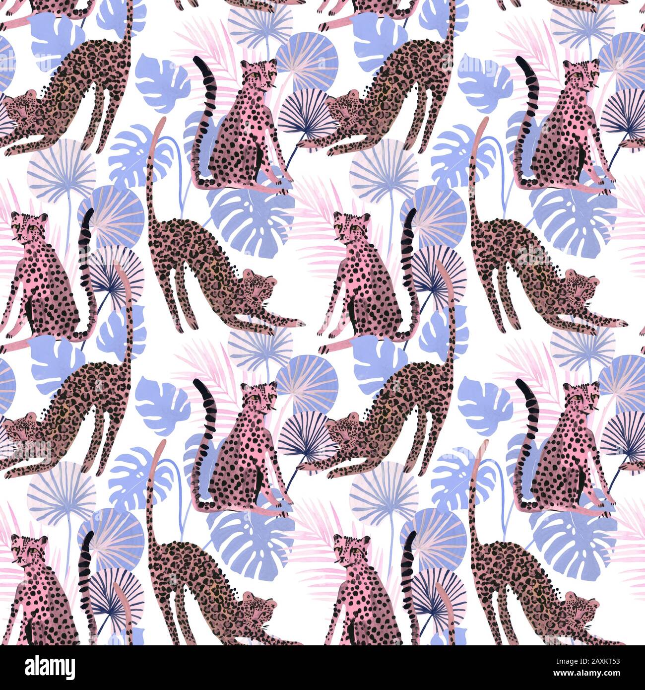 Transparente Avec Motif Moderne Tendance Cute Aquarelle Des Leopards Et Des Feuilles Tropicales Les Chats Sauvages De L Arriere Plan Textiles Imprimes Etc Tissu Peint A La Main S Photo Stock Alamy