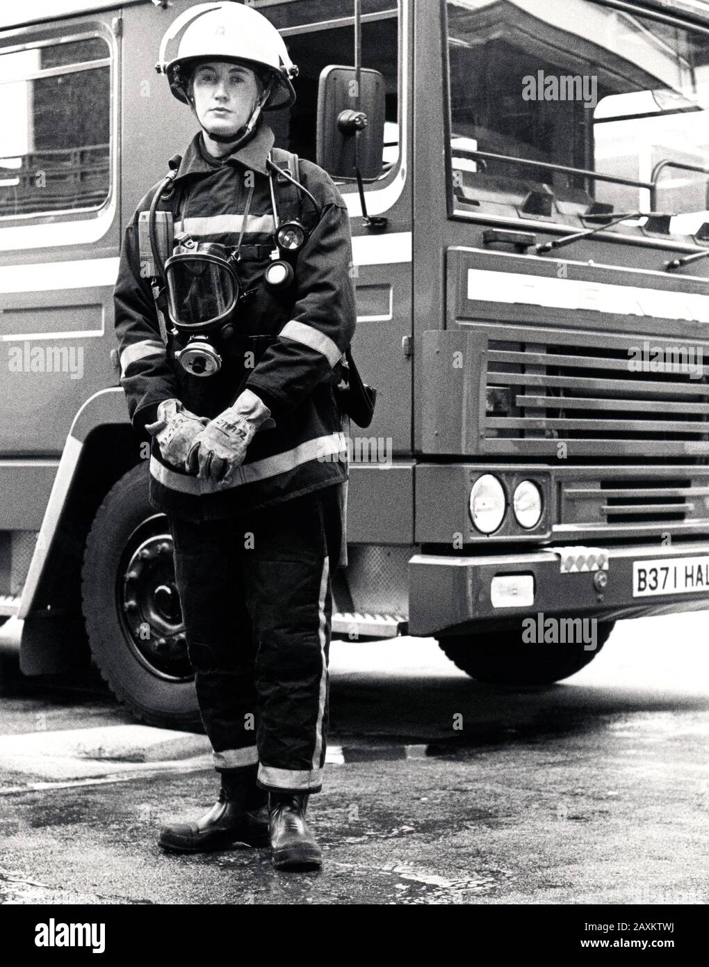 Pompier féminin, Beeston, Royaume-Uni, années 1980 Banque D'Images