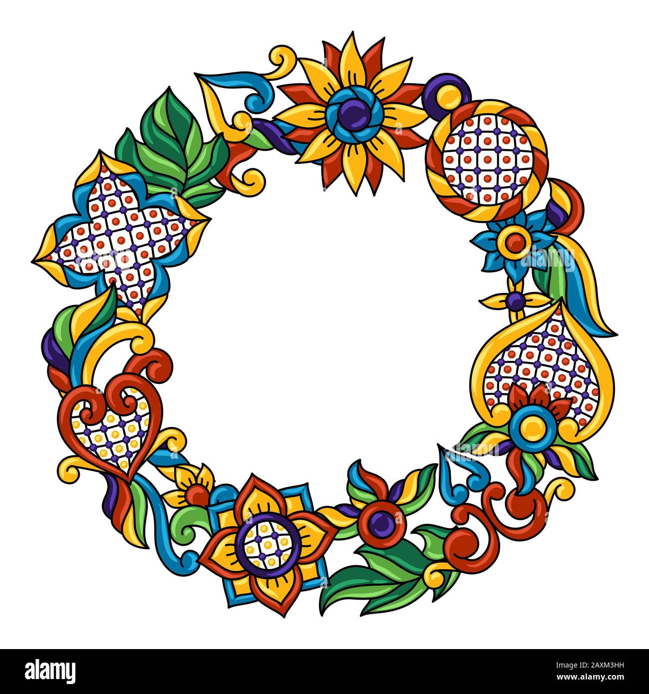 Cadre avec motif talavera mexicain. Décoration avec fleurs ornementales. Illustration de Vecteur