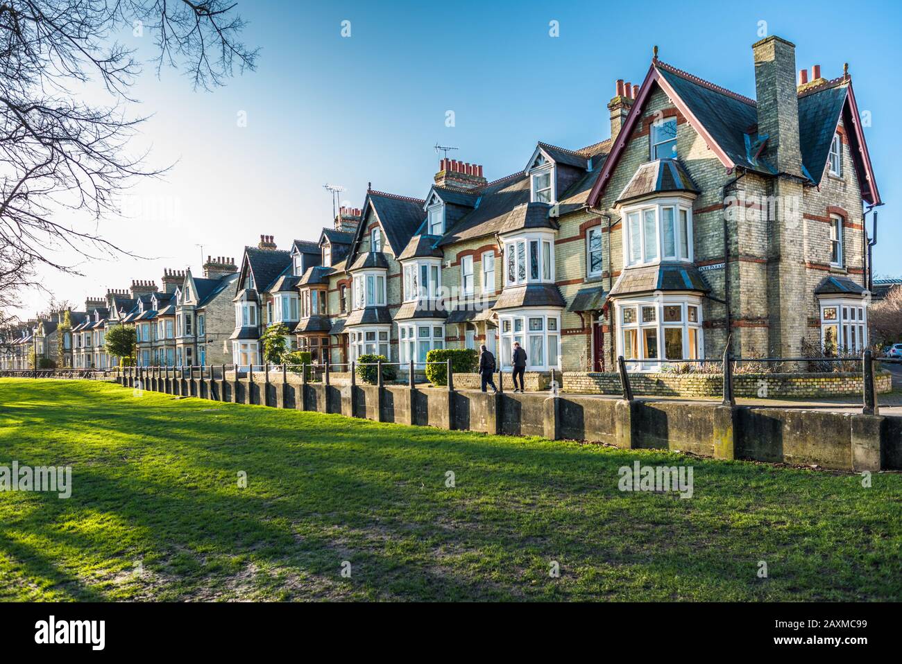 Maisons en terrasses caractéristiques sur Park Parade face à Jesus Green dans la ville de Cambridge, au Royaume-Uni. Banque D'Images