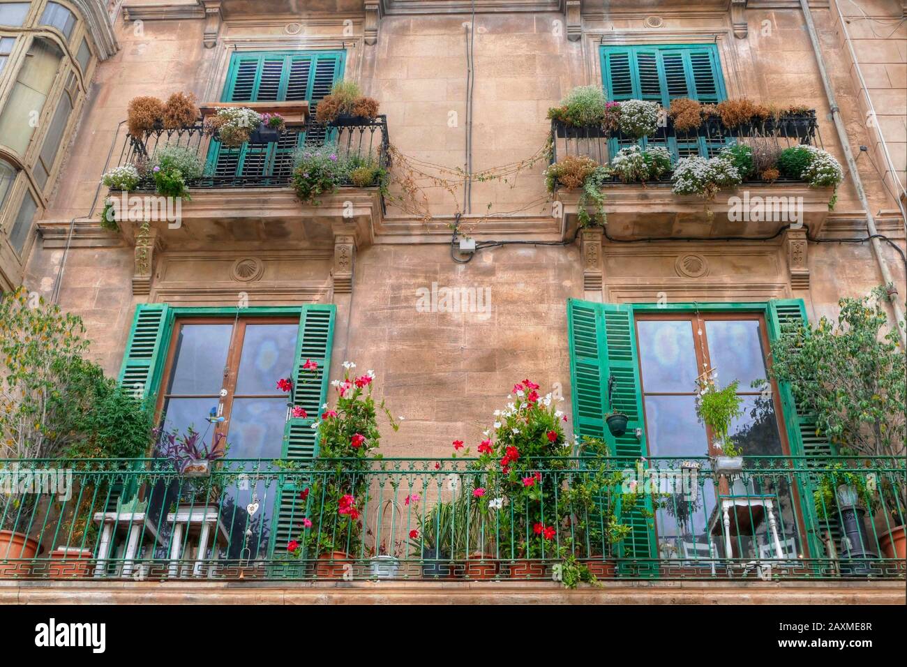 Façade à la Placa del Banc de l'Oli, Palma de Majorque, Majorque, Iles Baléares, Espagne Banque D'Images