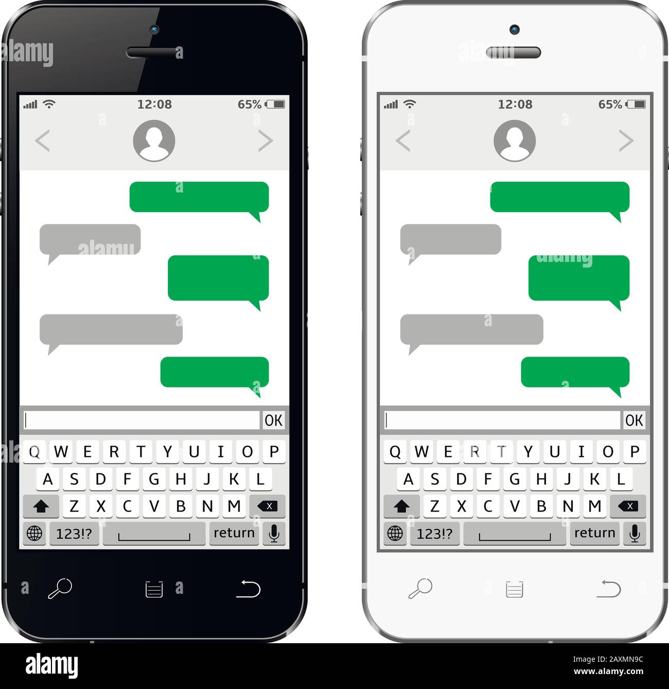 Téléphones mobiles avec messagerie instantanée par sms. Fenêtres Messenger. Écran du smartphone de messagerie et de messagerie. Illustration de Vecteur