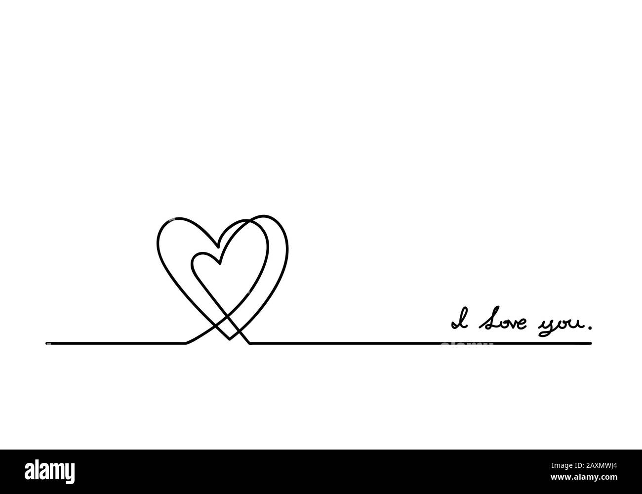 Dessin continu d'une ligne de mot AMOUR, vecteur minimaliste noir et blanc illustration de l'amour valentine concept Banque D'Images