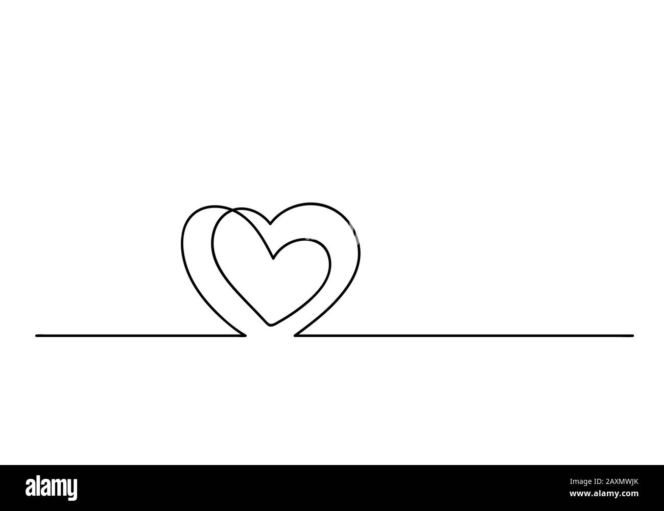 Dessin continu d'une ligne de forme de coeur, vecteur minimaliste noir et blanc illustration du concept d'amour valentine Banque D'Images