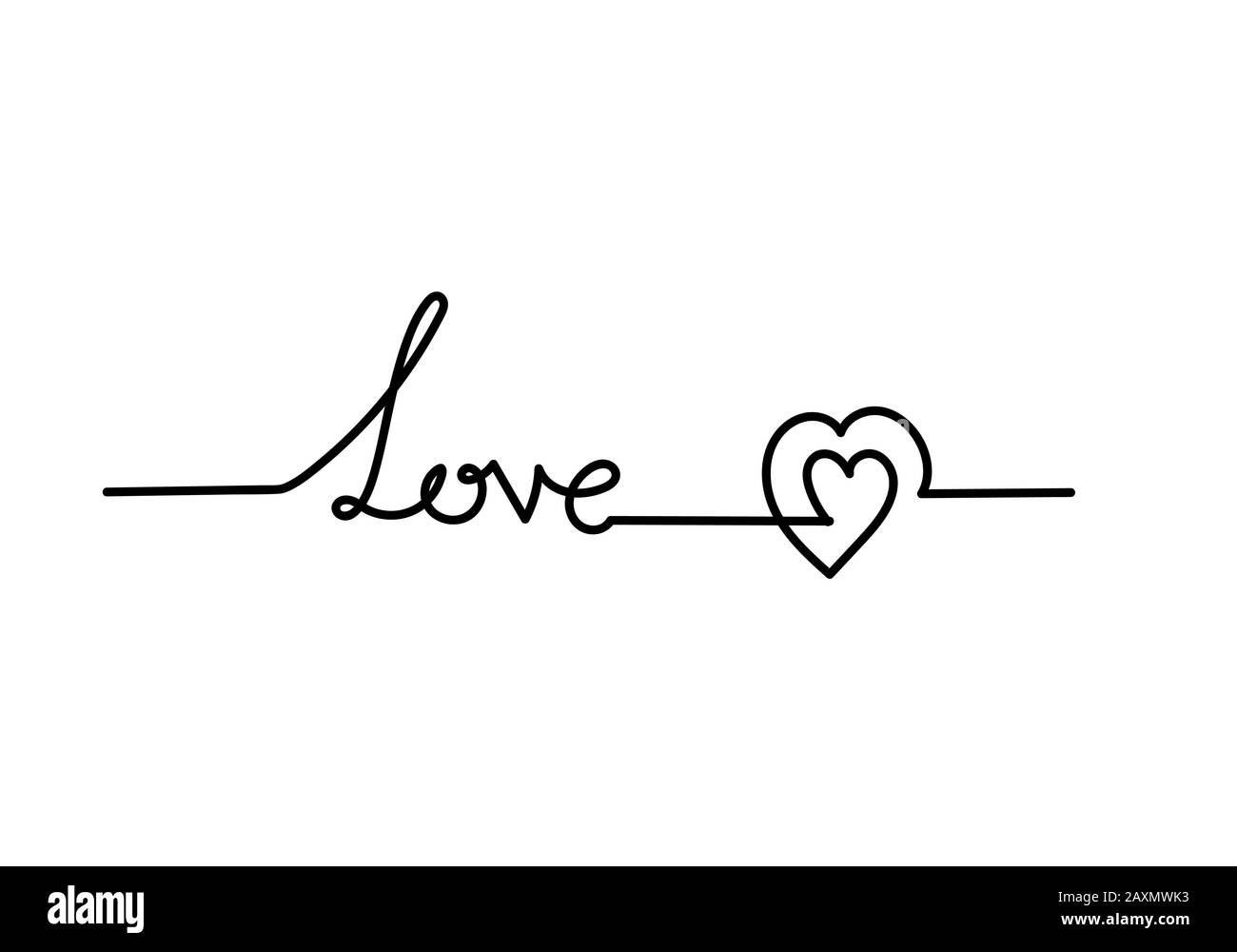 Dessin continu d'une ligne de mot AMOUR, vecteur minimaliste noir et blanc illustration de l'amour valentine concept Banque D'Images