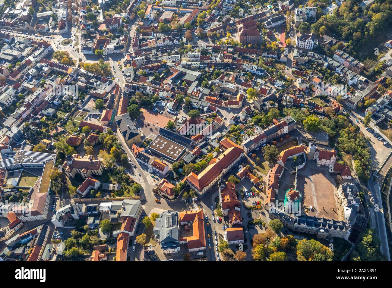 Photo aérienne, vue d'ensemble du musée du château de Bernburg, rue Schloss, rive orientale de Saale, Bernburg, cercle Paderborn, Saxe-Anhalt, Allemagne, Europe, Banque D'Images