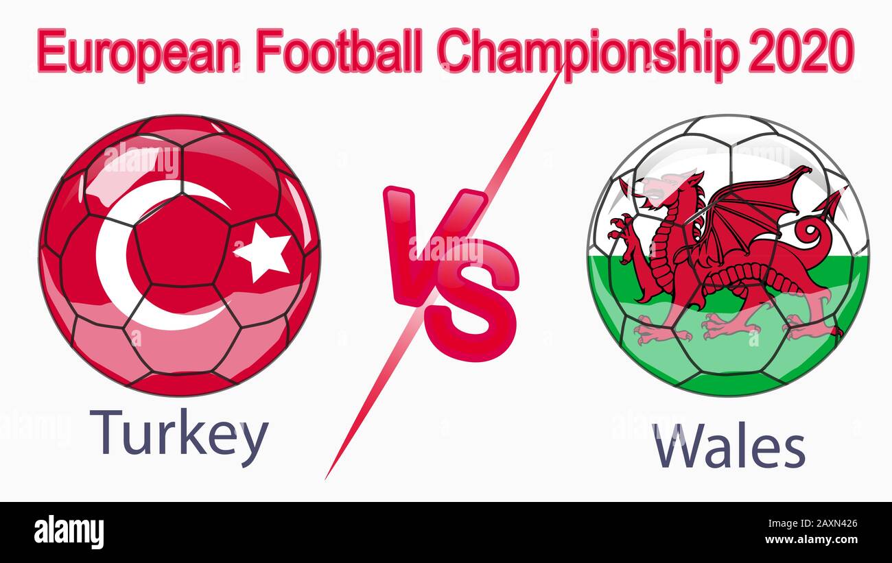 Championnat européen de football 2020, bannière, web design, match entre la Turquie et le Pays de Galles Illustration de Vecteur