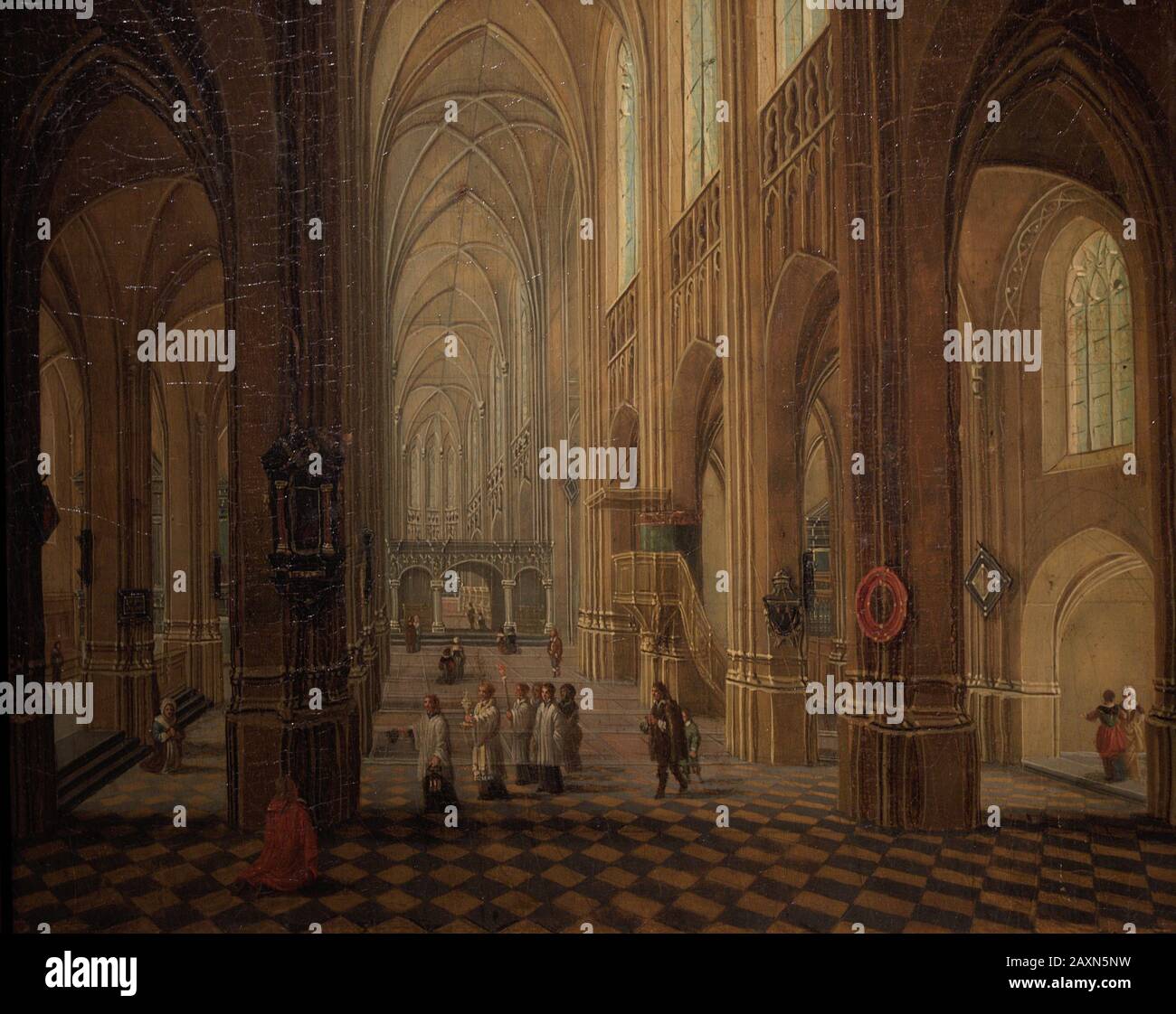 Intérieur d'une cathédrale. Peinture attribuée à Pieter Neefs The Elder (1576-1656/1661). Peintre flamand. Huile sur le panneau. Musée Des Beaux-Arts De La Corogne, Galice, Espagne. Banque D'Images