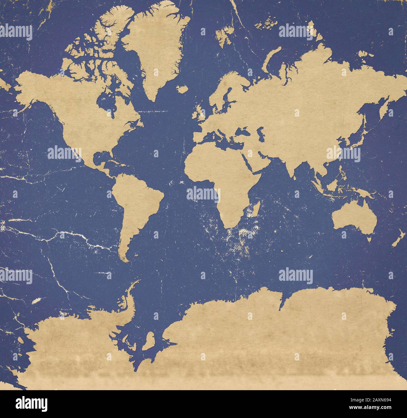 Planisphère du monde ultra-défini avec l'Antarctique, l'effet de papier et le plâtre de peeling. Banque D'Images