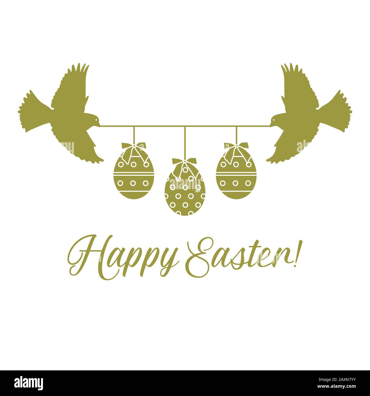 Illustration vectorielle Deux oiseaux tiennent la corde avec des œufs de Pâques décorés avec des arcs, inscription Joyeuses Pâques sur fond blanc. Ambiance festive. Surpris Illustration de Vecteur