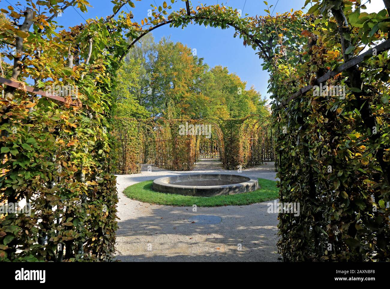 Terrasse de jardin dans le parc du château de Fantaisie, Donndorf près de Bayreuth, Haute-Franconie, Franconie, Bavière, Allemagne Banque D'Images